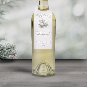 Étiquettes Pour Bouteilles script minimaliste, aquarelle cônes de pin enneigé