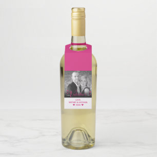 Étiquettes Pour Bouteilles Script rose chic Coeurs modernes Black White Photo