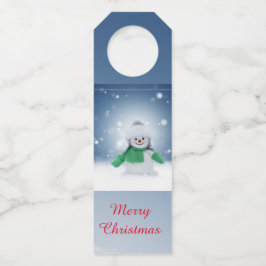 Étiquettes Pour Bouteilles Snowman avec une écharpe verte