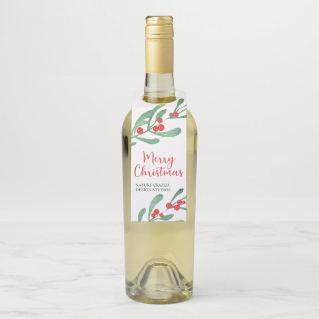 Étiquettes Pour Bouteilles Société de Noël moderne Holly (Sur bouteille)