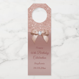 Étiquettes Pour Bouteilles Sparkles & Glamor, Rose d'anniversaire Gold