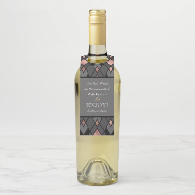 Étiquettes Pour Bouteilles Stylish Grey Hostess Cadeau Wine Bottle Hanger (Sur bouteille)
