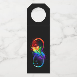 Étiquettes Pour Bouteilles Symbole d'infini avec plume arc-en-ciel