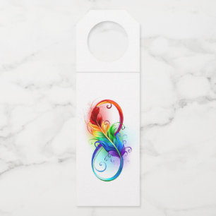 Étiquettes Pour Bouteilles Symbole d'infini avec plume arc-en-ciel