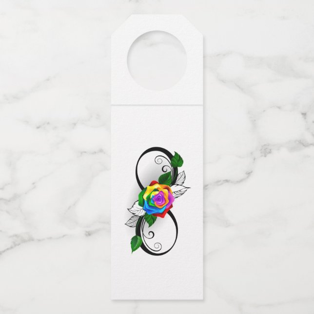 Étiquettes Pour Bouteilles Symbole infini avec rose arc-en-ciel (Devant)