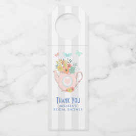 Étiquettes Pour Bouteilles Teapot rose avec Fleurs et Papillons Merci