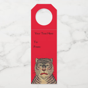 Étiquettes Pour Bouteilles Tête de tigre rayures noires visage féroce rouge v
