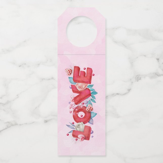 Étiquettes Pour Bouteilles Texte d'amour rouge en lettres bloc gras Aquarelle (Devant)