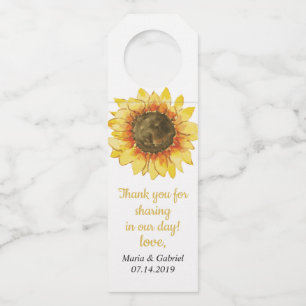Étiquettes Pour Bouteilles Tournesol rustique jaune. Mariage campagnard