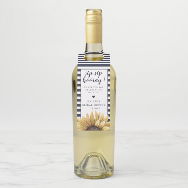 Étiquettes Pour Bouteilles Tournesol Sip Sip Hourra Rayure Navy (Sur bouteille)