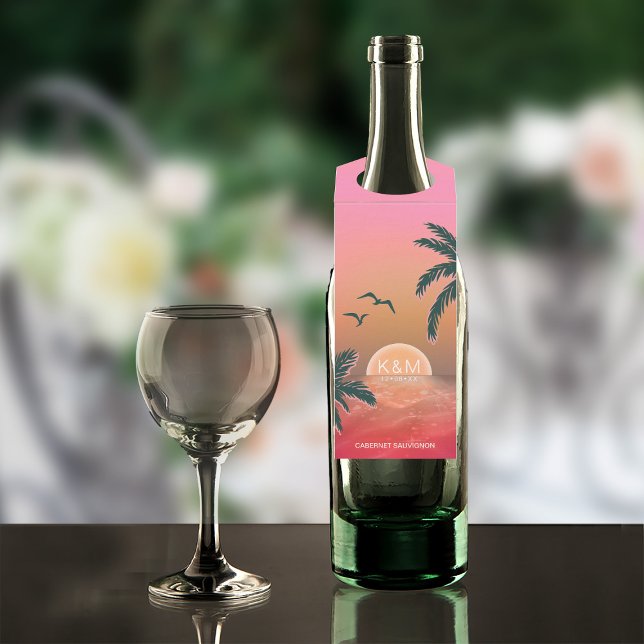 Étiquettes Pour Bouteilles Tropical Isle Sunrise Mariage Pink ID581 (Wine Bottle In Situ)