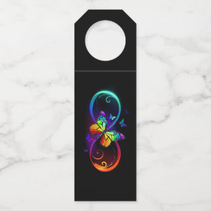 Étiquettes Pour Bouteilles Vibrant infinity with rainbow butterfly on black