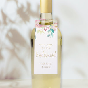 Étiquettes Pour Bouteilles Vin de Proposition Demoiselle d'Honneur Floral Ros