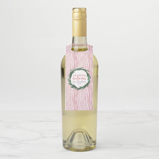 Étiquettes Pour Bouteilles Vœux de saison aquarelle rayure vacances (Sur bouteille)