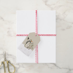 Étiquettes primitives de cadeau de bonhomme de