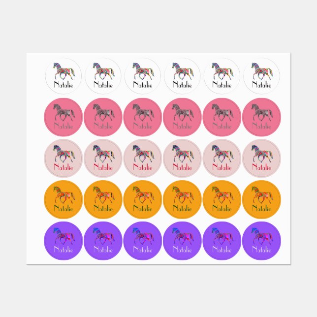 Étiquettes Rainbow horse - votre nom (Feuille)