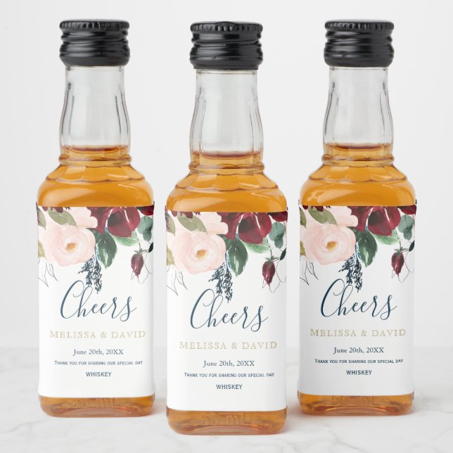 Étiquettes romantiques de Bourgogne, rose et bleu  (Bouteilles)