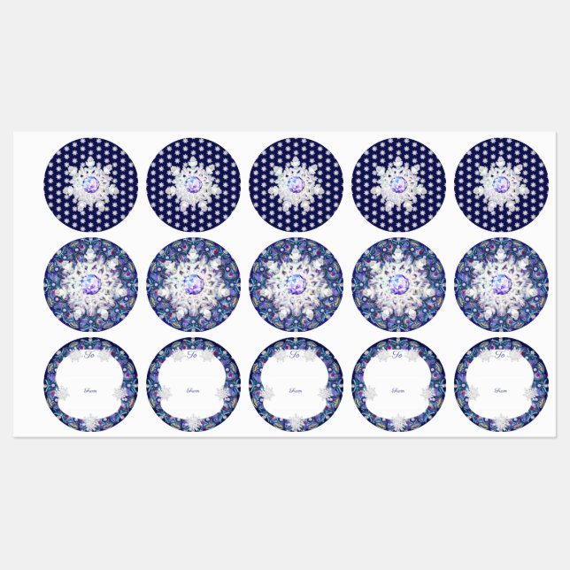Étiquettes Rosace bleue et flocon de neige (Feuille)