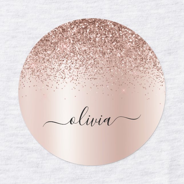 Étiquettes Rose Gold - Parties scintillant rose pâle Nom du m (Design 1)