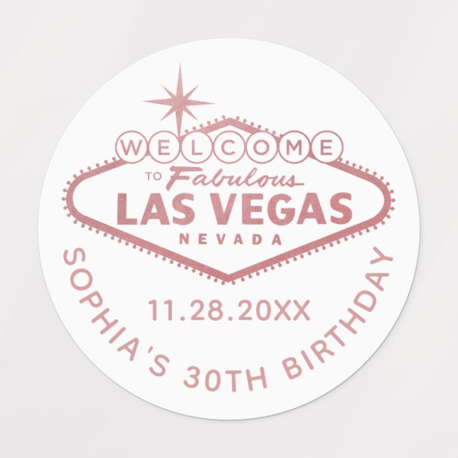 Étiquettes Rose Gold Rose Las Vegas Anniversaire Personnalisé (Design 1)
