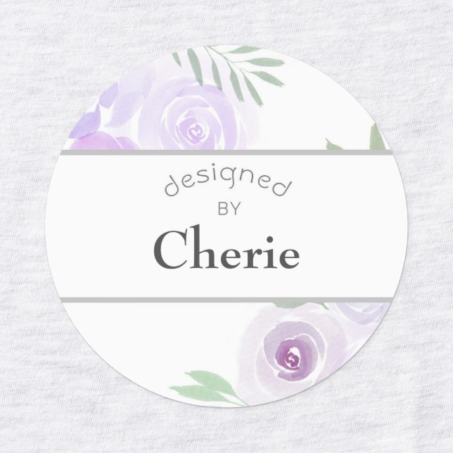 Étiquettes Roses D'Aquarelle Violet Conçus Par Fer Sur (Design 1)