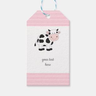 Étiquettes roses de cadeau de vache à rayures