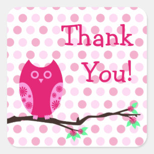 Étiquettes roses de faveur de "Merci" de hibou