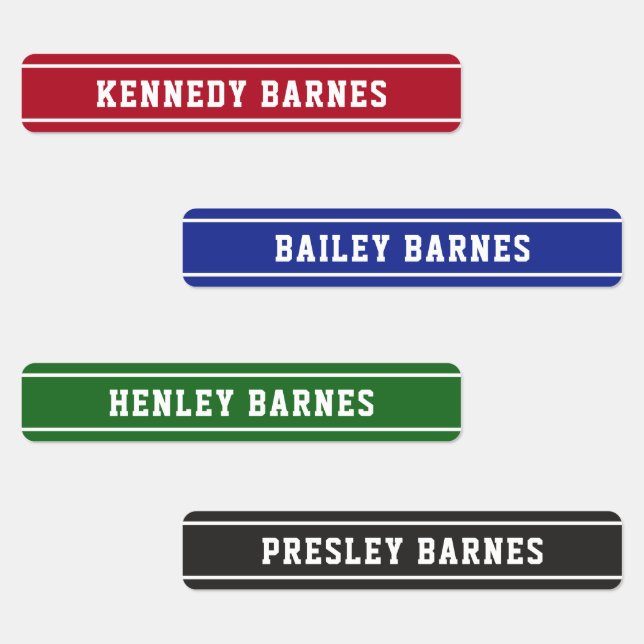 Étiquettes Rouge Vert Bleu Noir Sporty Retour À Nom De L'Écol (Groupe)