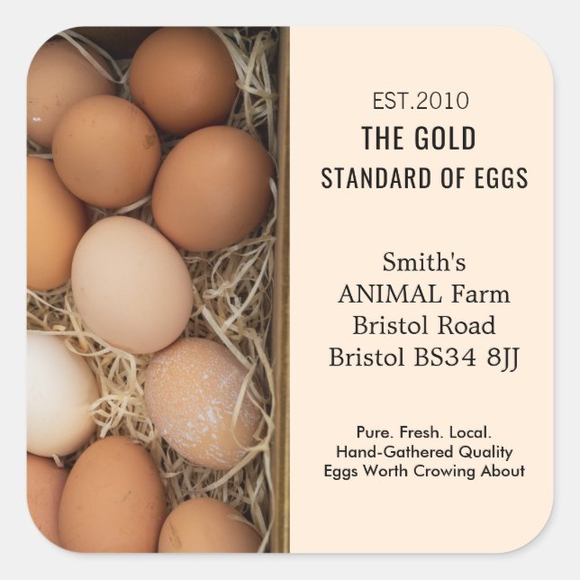 Étiquettes rustiques d'oeufs frais de ferme, poule (Devant)