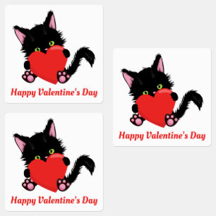 Étiquettes Saint Valentin Chat avec coeur 
