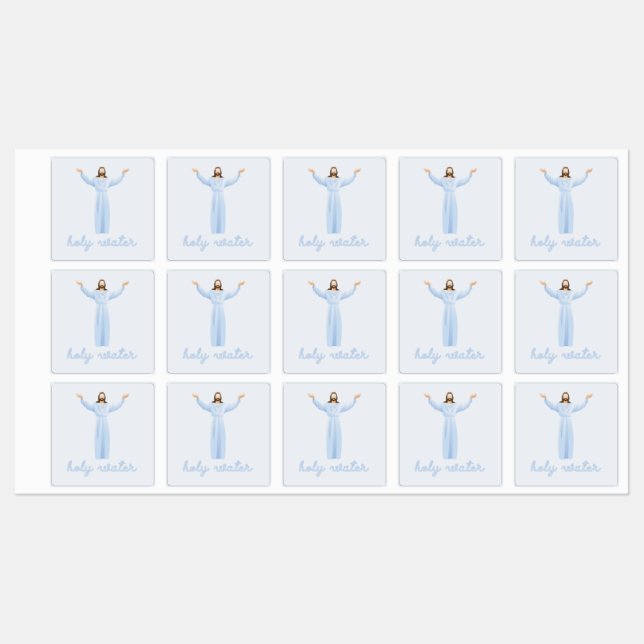 Étiquettes Sainte Eau Bleu Jésus christianisme catholique (Feuille)