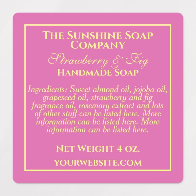 Étiquettes Savon rose-jaune imperméable ingrédients cosmétiqu (Design 3)