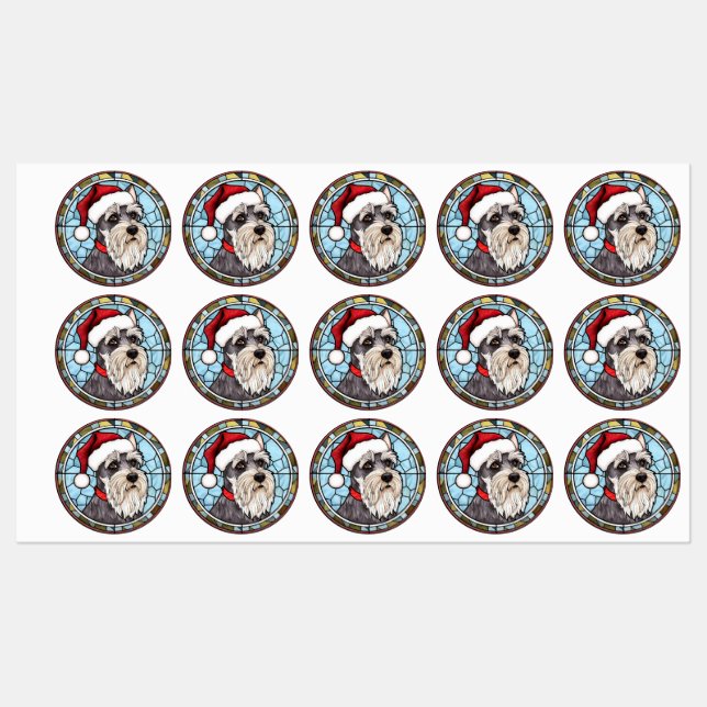 Étiquettes Schnauzer miniature en verre tendu Noël (Feuille)