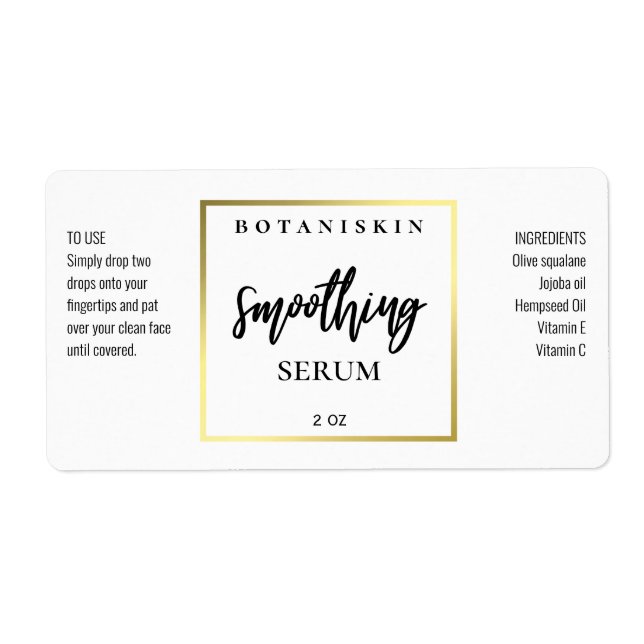 Étiquettes Sérum Blanc Et Or Moderne (Devant)