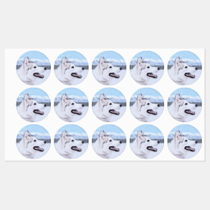 Étiquettes Sibérie Husky (argent et blanc) Peinture Chien Art