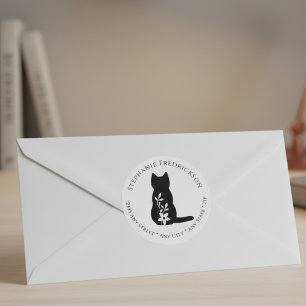 Étiquettes Silhouette de Chat Noir Floral Botanique Minimalis