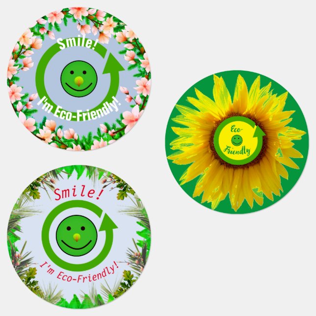 Étiquettes souriants ronds/écologiques (Groupe)
