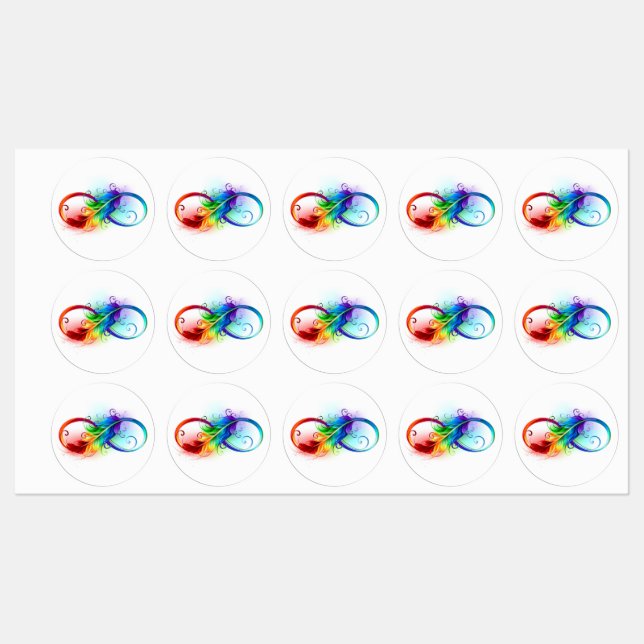 Étiquettes Symbole d'infini avec plume arc-en-ciel (Feuille)