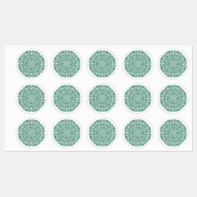 Étiquettes Symbole Mandala du Cercle Vert de l'Univers (Feuille)