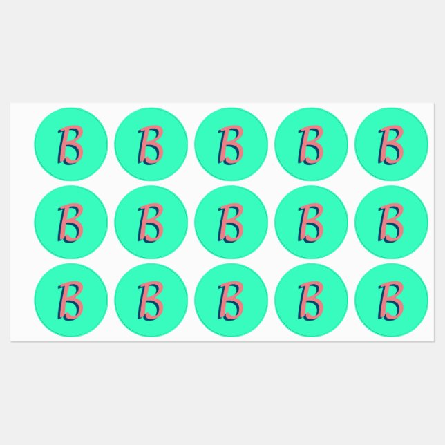 Étiquettes Texte 3D Blush rose tendance initial | Neon Turquo (Feuille)