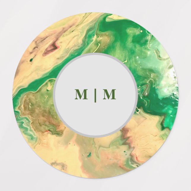 Étiquettes Tourbillons de marbre vert et or (Design 1)