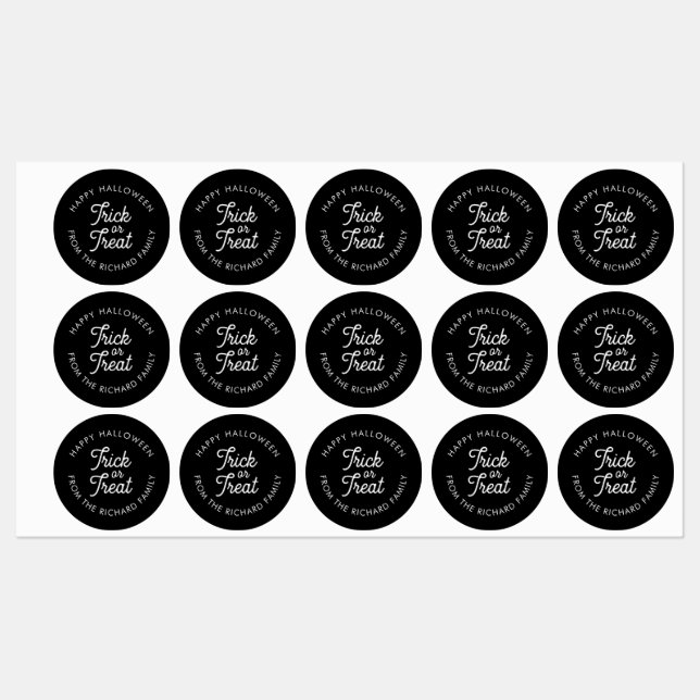 Étiquettes Trick ou traiter Halloween noir blanc personnalisé (Feuille)