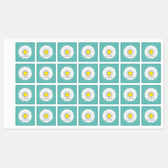 Étiquettes Turquoise Pretty Little Daisy Carré (Feuille)