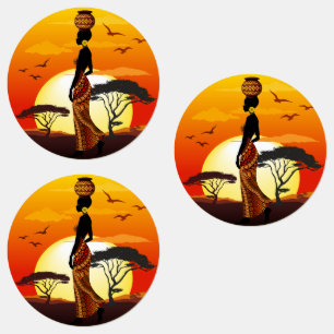 Étiquettes Une belle femme africaine Silhouette sur les solei