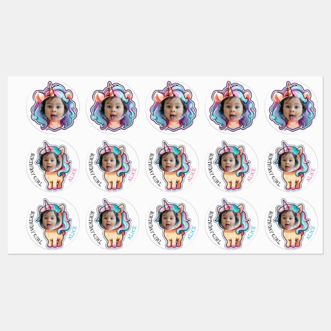 Étiquettes unicorne EDITABLE foto cupcake toppers sticpers (Feuille)
