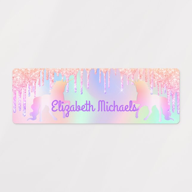 Étiquettes Unicorns rose violet gouttes de vacances (Design 1)