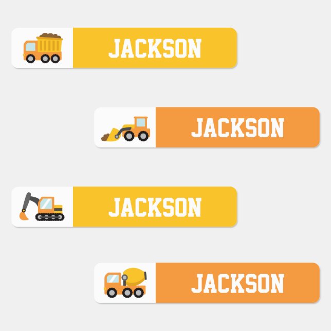Étiquettes Véhicules De Construction Jaune Et Orange Nom Des  (Groupe)