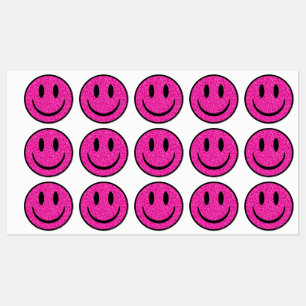 Étiquettes Visage de sourire rose Parties scintillant