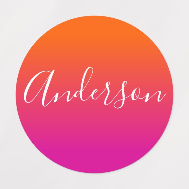 Étiquettes Votre nom | Script blanc sur dégradé orange/rose (Design 1)