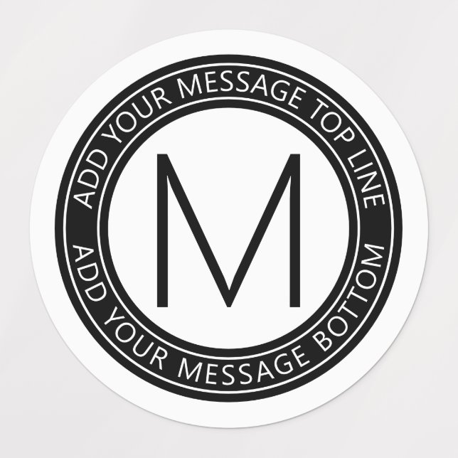 Étiquettes Votre texte circulaire et votre monogramme | B&W é (Design 1)
